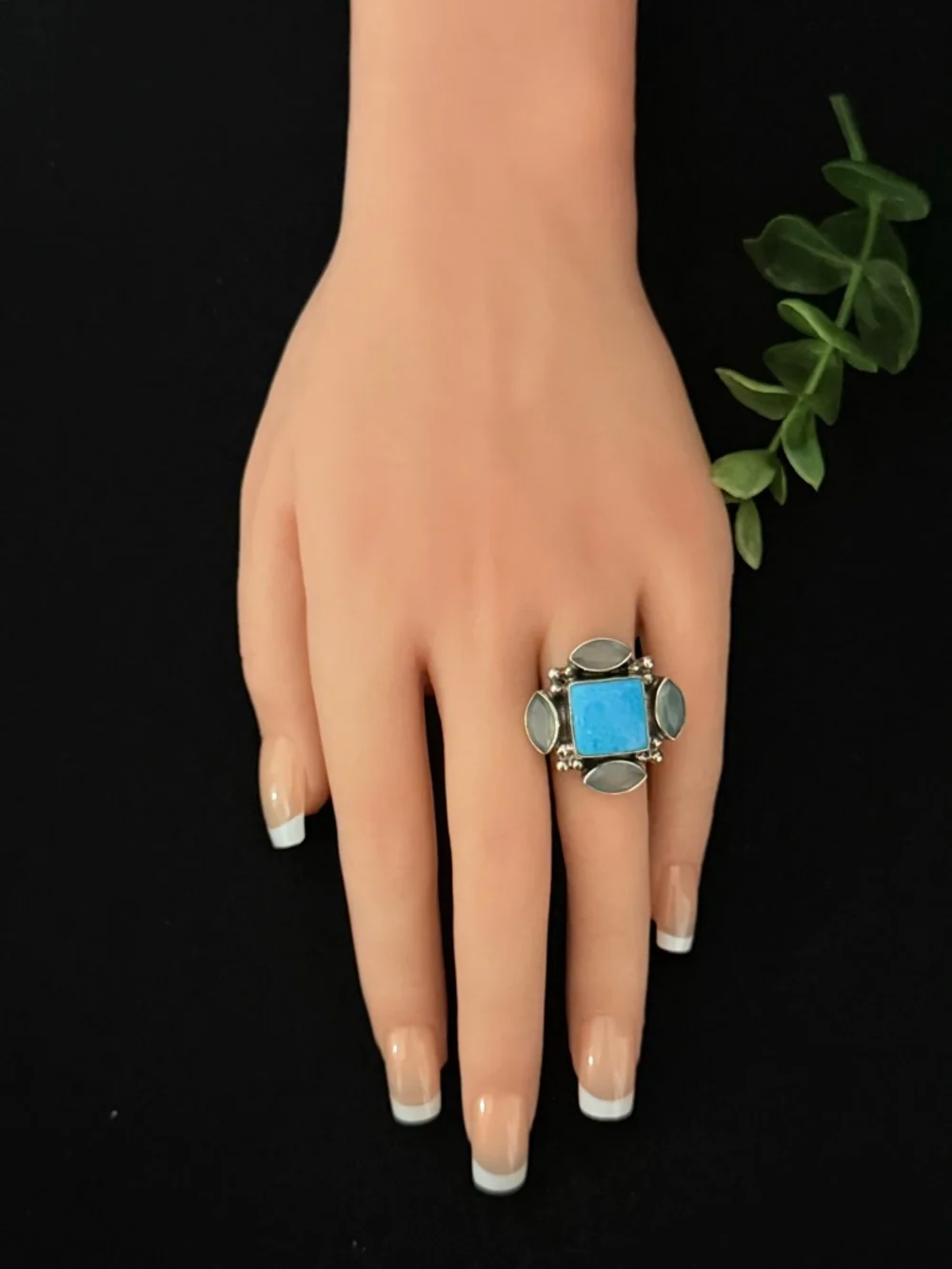 Nicky‎ Butler Turquoise Square Center Ring with Light Green Accents